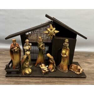Nativity Enchanted Forest 1O pc Porcelain Set Figures & Stable Rustic Vintage